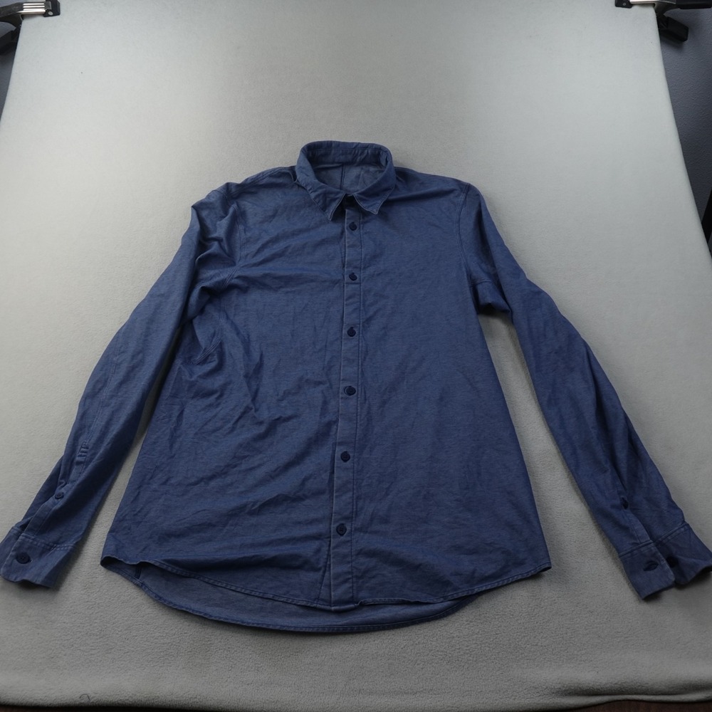 Lululemon Commission Button Up Shirt Mens Medium Blue Long Sleeve Performance